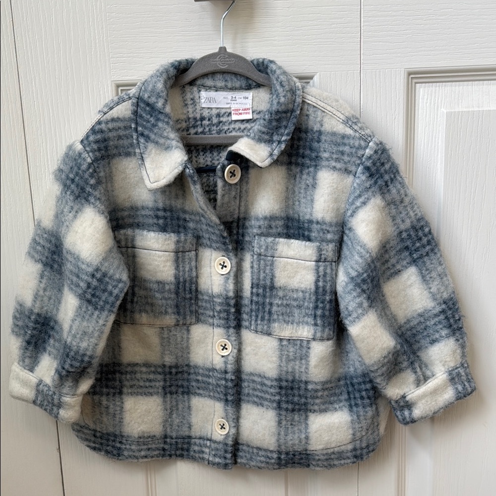 Plaid Kids Jacket - Blue and White